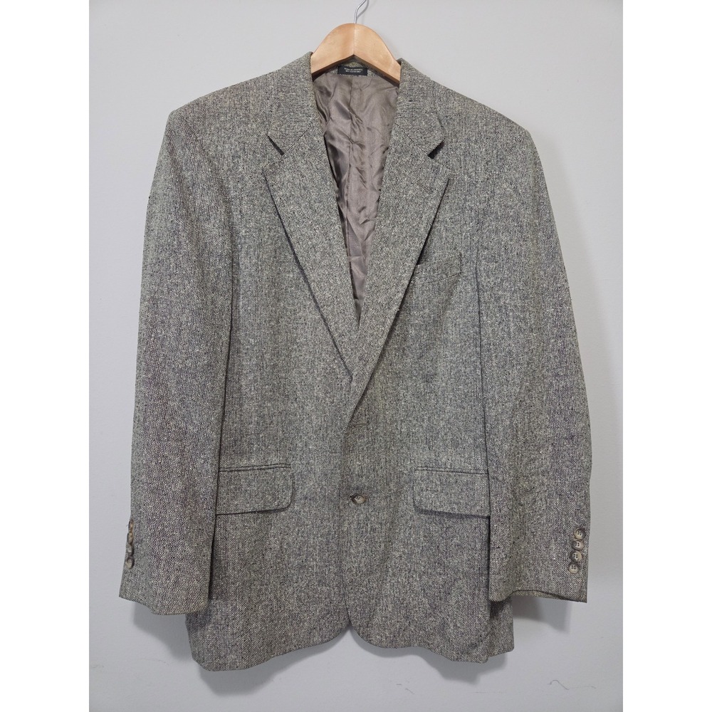 Deansgate Mens 40R Silk Blazer Sport Coat Grey‎ Tweed 2 Button Made in Lithuania